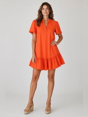 Heidi Houston Orange Flutter Sleeve Ruffle Hem Dress – Large